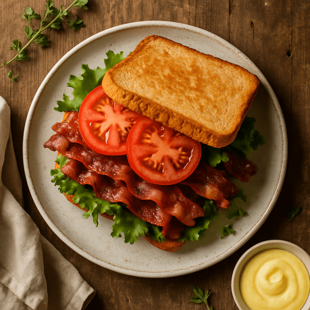 BLT Sandwich med Sprødt Bacon, Frisk Tomat og Sprød Salat