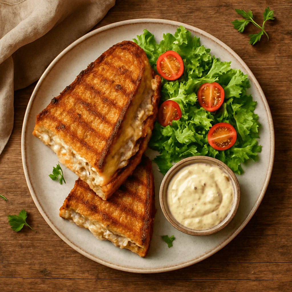 Tuna melt sandwich med salat og hjemmelavet remoulade